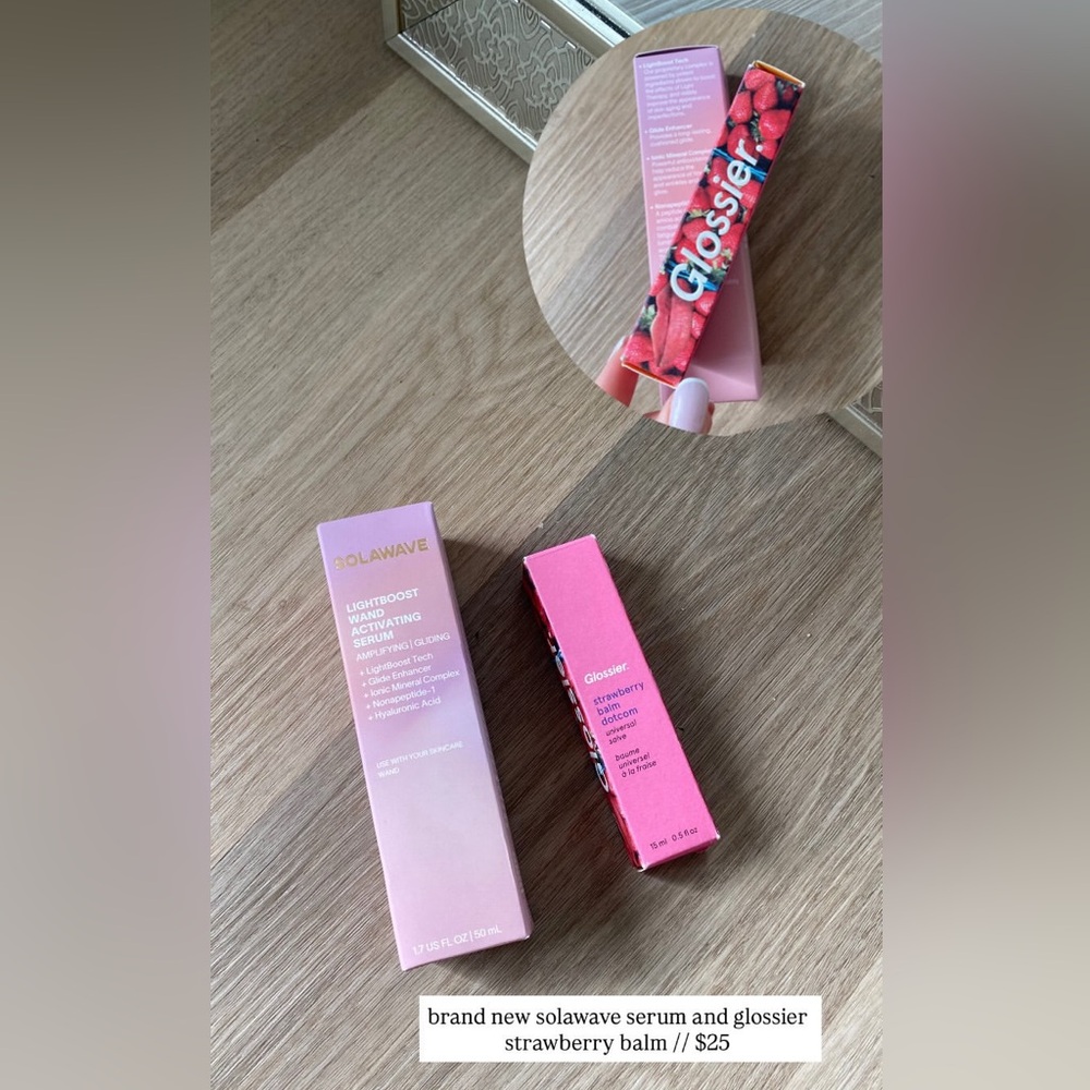 brand new solawave serum and glossier strawberry